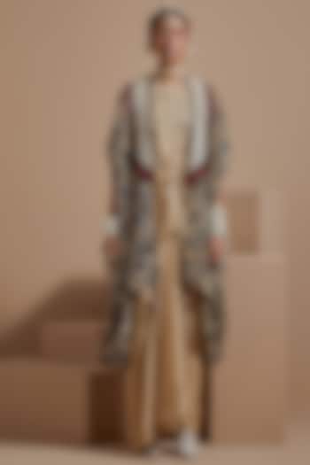 Multi-Colored Sheer Silk Resham Embroidered Jacket Set by ASEEM KAPOOR at Pernia's Pop Up Shop