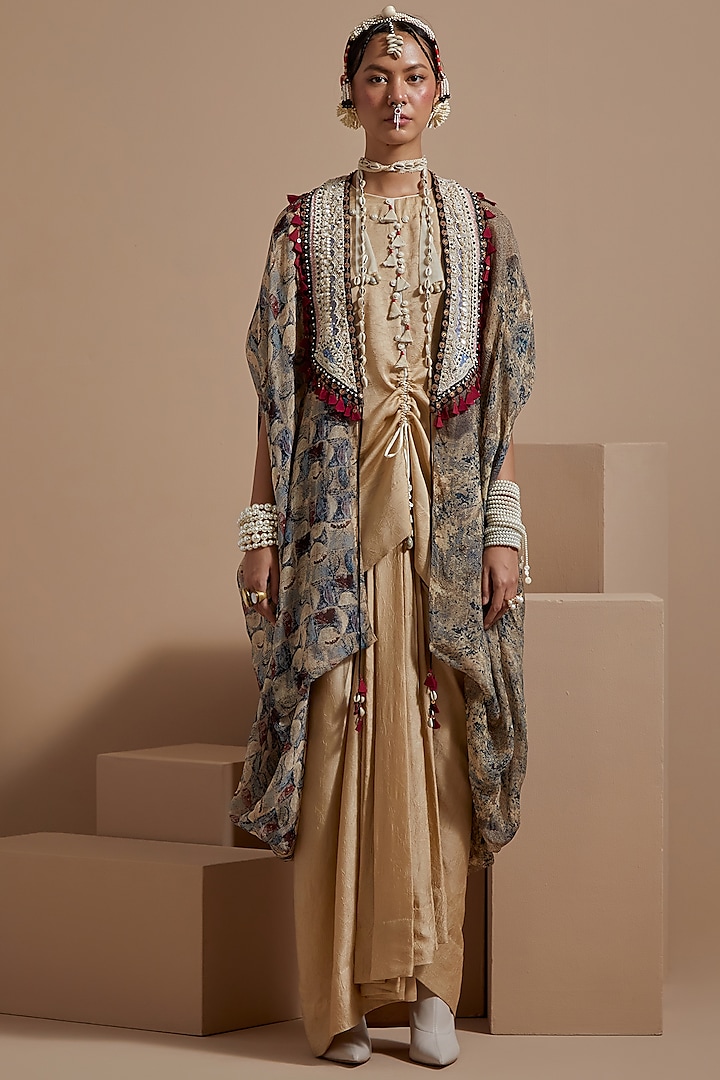 Multi-Colored Sheer Silk Resham Embroidered Jacket Set by ASEEM KAPOOR at Pernia's Pop Up Shop