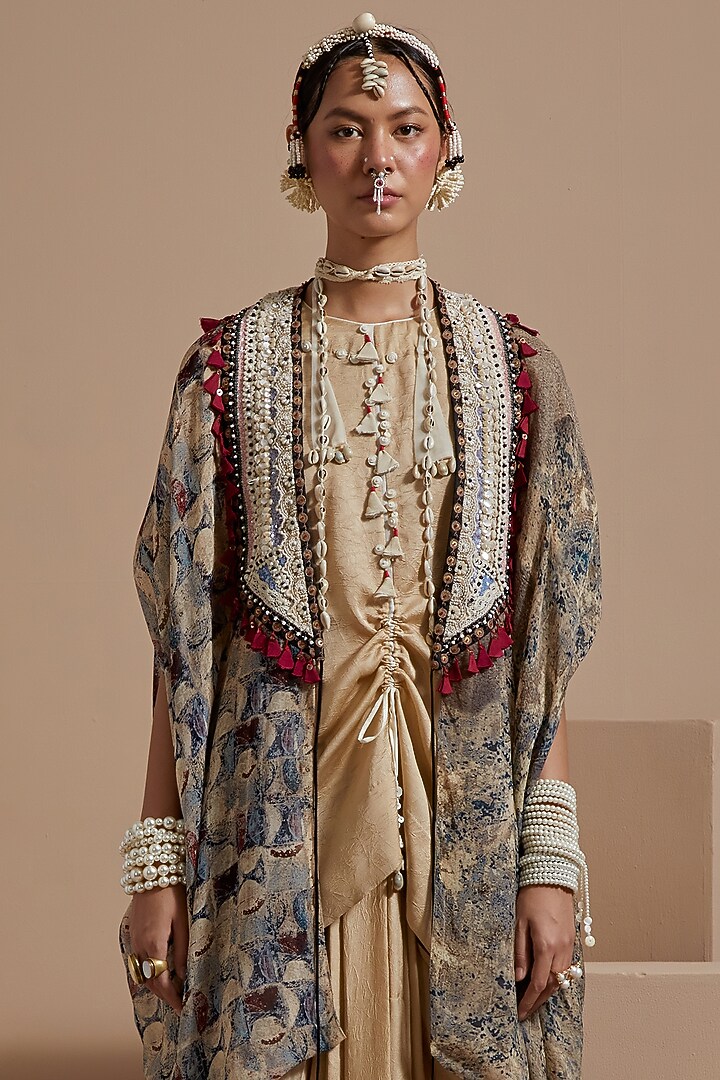 Multi-Colored Sheer Silk Resham Embroidered Jacket Set by ASEEM KAPOOR at Pernia's Pop Up Shop