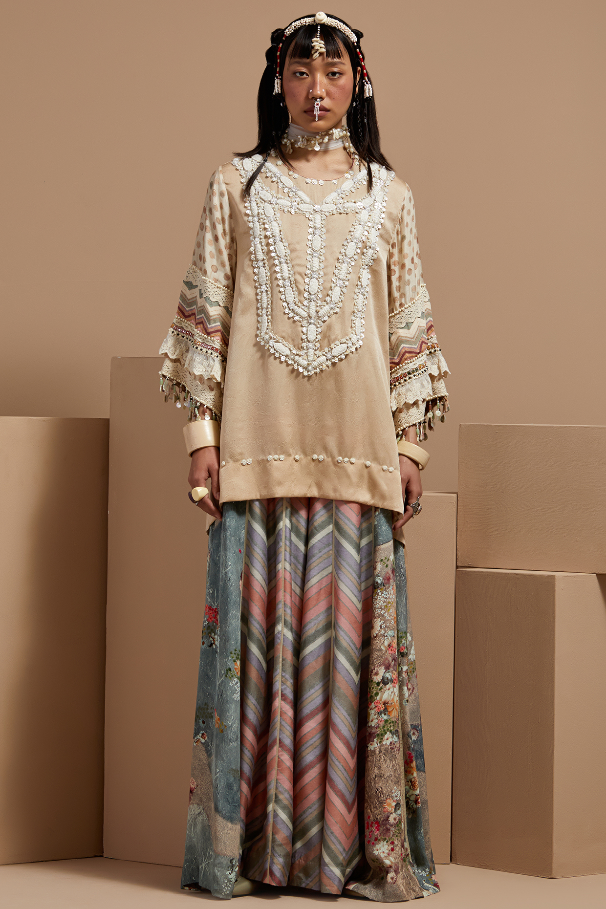 Ecru Crushed Silk Embroidered Kurta Set by ASEEM KAPOOR at Pernia's Pop Up Shop