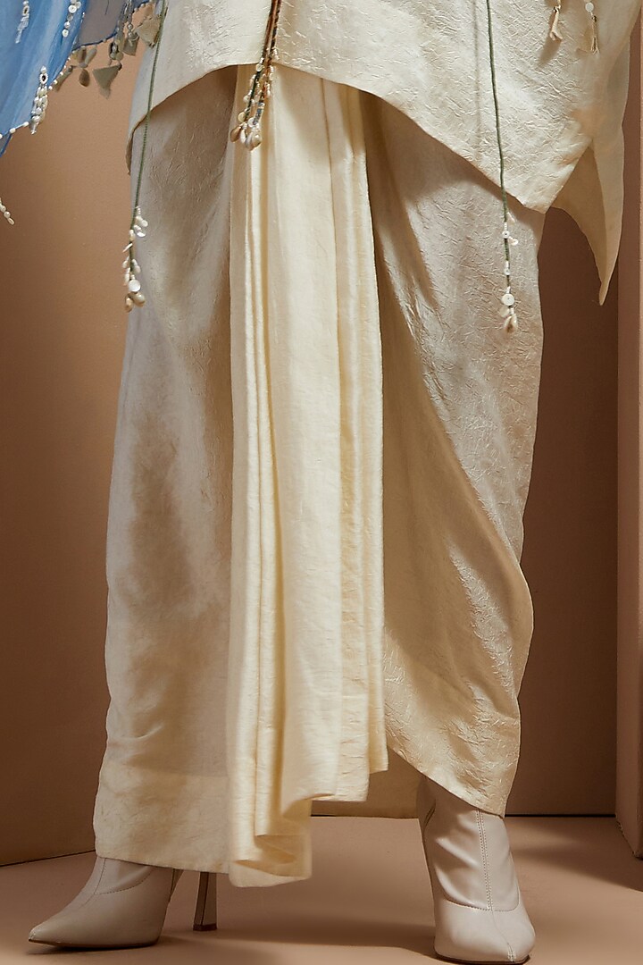 Aasmani Blue Sheer Silk Printed & Embroidered Jacket Set by ASEEM KAPOOR at Pernia's Pop Up Shop