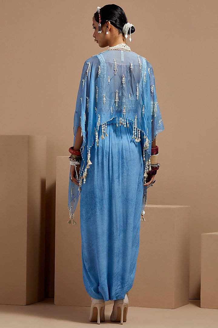 Aasmani Blue Sheer Silk Embroidered Jacket Set by ASEEM KAPOOR at Pernia's Pop Up Shop