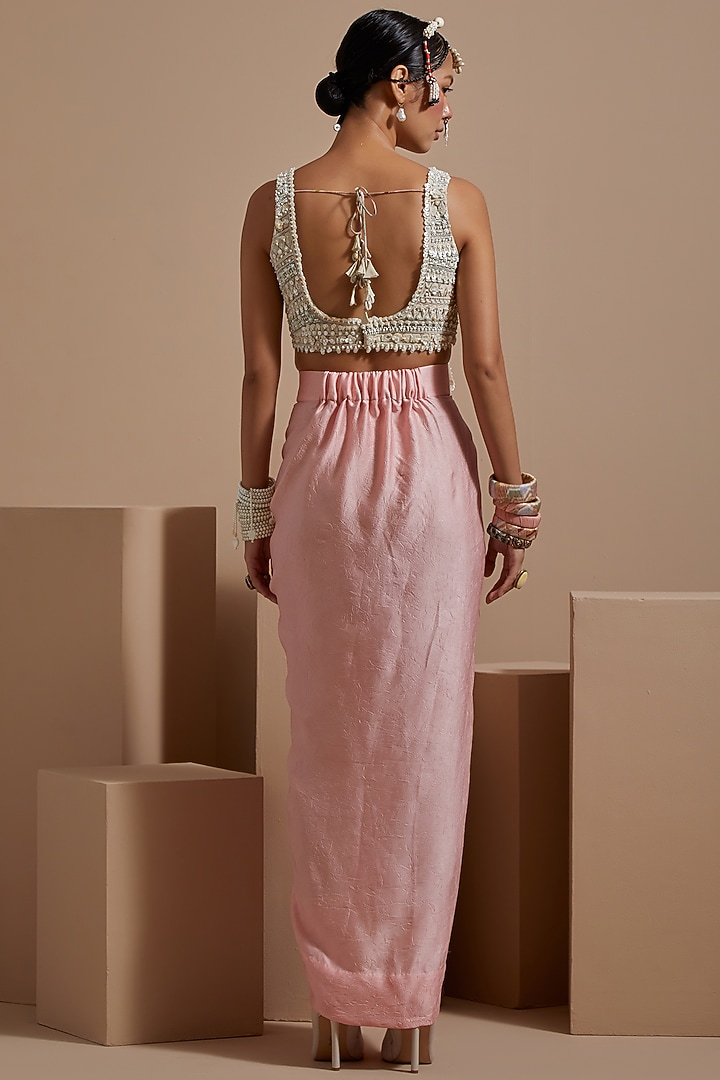 Shell Pink Sheer Silk Tribal Work Jacket Set by ASEEM KAPOOR at Pernia's Pop Up Shop