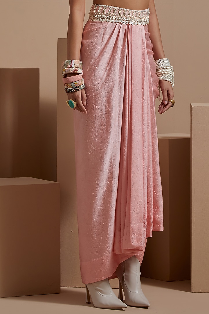 Shell Pink Sheer Silk Tribal Work Jacket Set by ASEEM KAPOOR at Pernia's Pop Up Shop