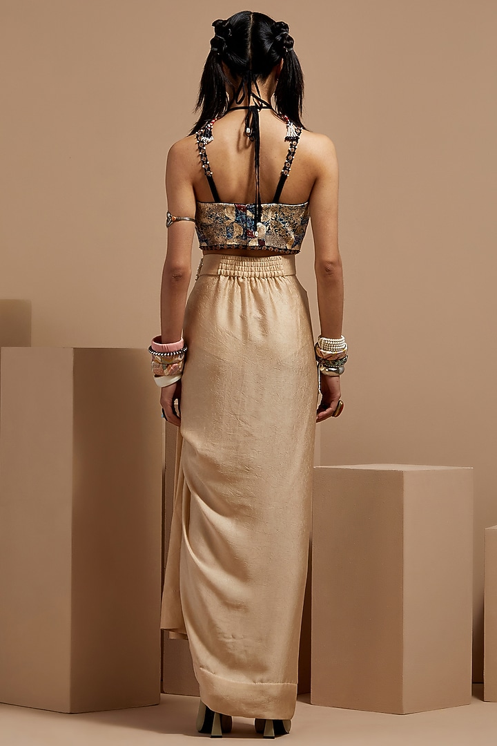 Beige Crushed Silk Embroidered Skirt Set by ASEEM KAPOOR at Pernia's Pop Up Shop