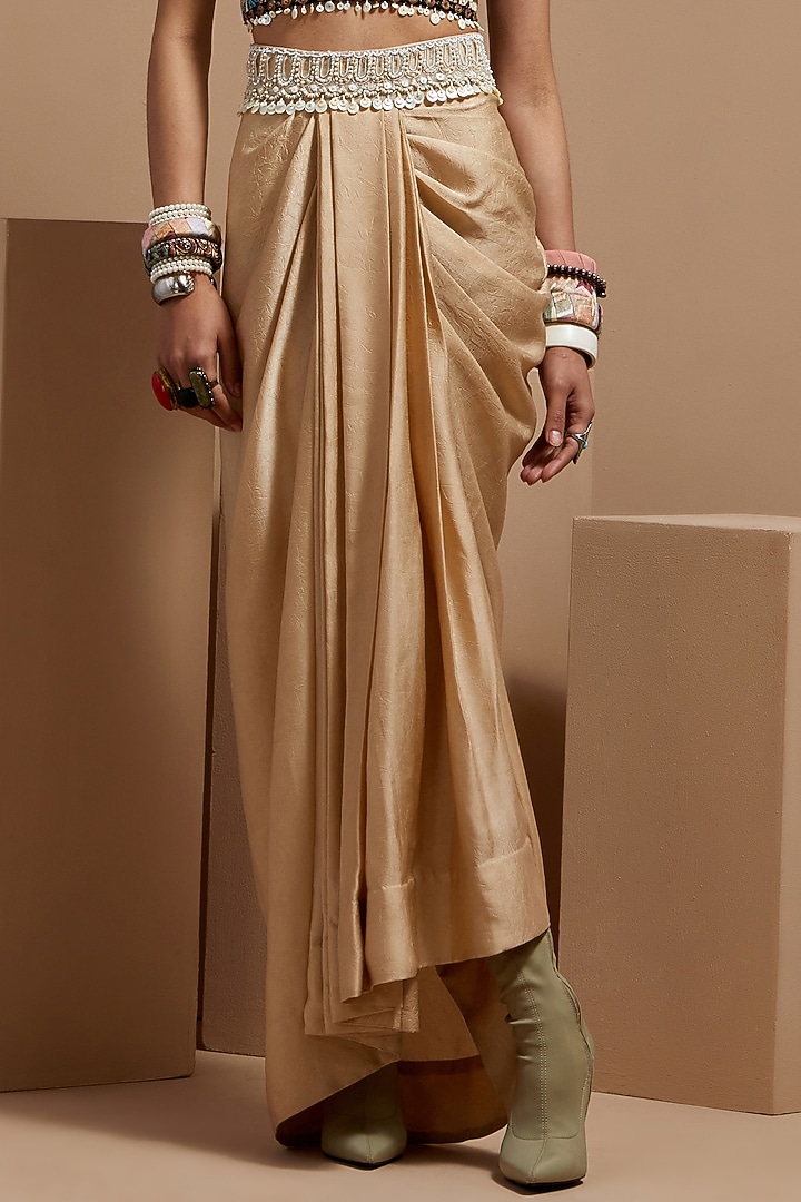 Beige Crushed Silk Embroidered Skirt Set by ASEEM KAPOOR at Pernia's Pop Up Shop