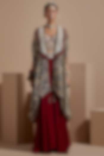 Multi-Colored Sheer Silk Resham Embroidered Jacket Set by ASEEM KAPOOR at Pernia's Pop Up Shop