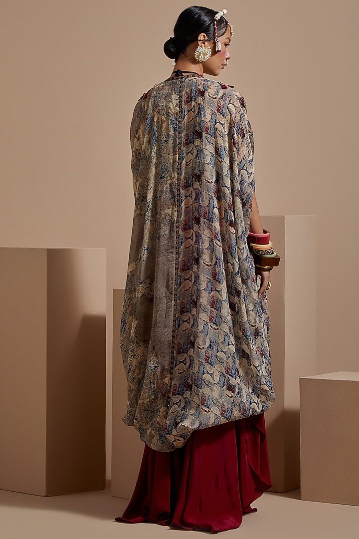 Multi-Colored Sheer Silk Resham Embroidered Jacket Set by ASEEM KAPOOR at Pernia's Pop Up Shop