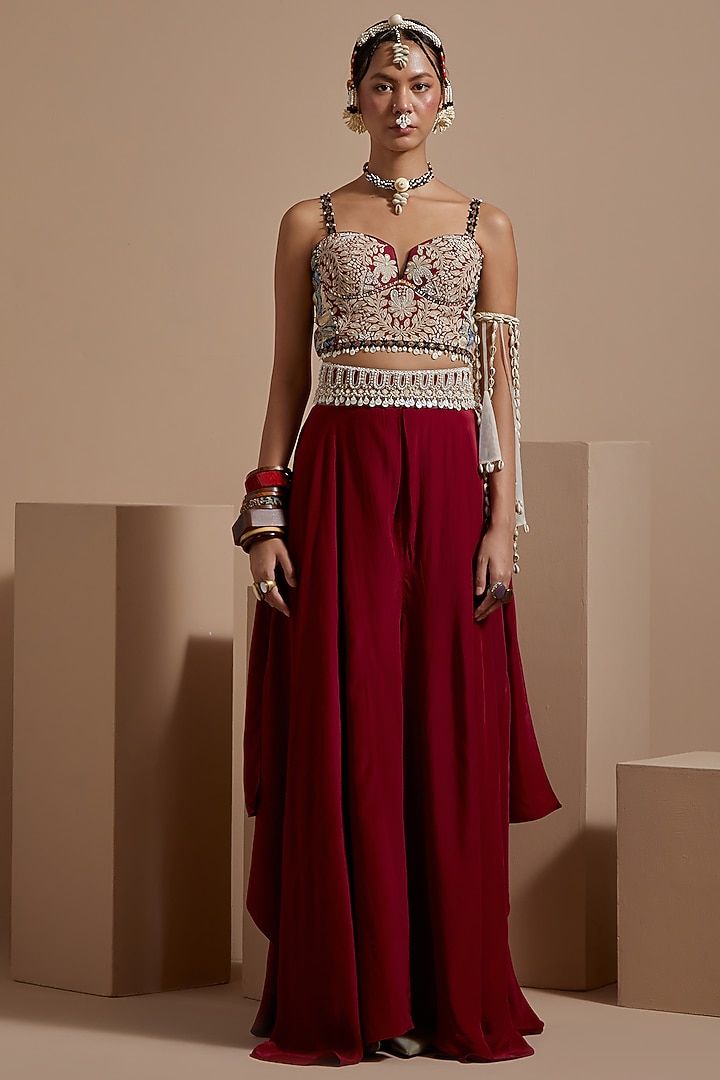 Multi-Colored Sheer Silk Resham Embroidered Jacket Set by ASEEM KAPOOR at Pernia's Pop Up Shop