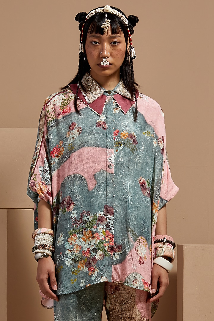 Multi-Colored Natural Crepe Printed Shirt by ASEEM KAPOOR at Pernia's Pop Up Shop
