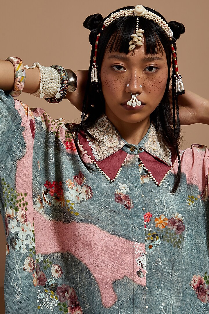 Multi-Colored Natural Crepe Printed Shirt by ASEEM KAPOOR at Pernia's Pop Up Shop
