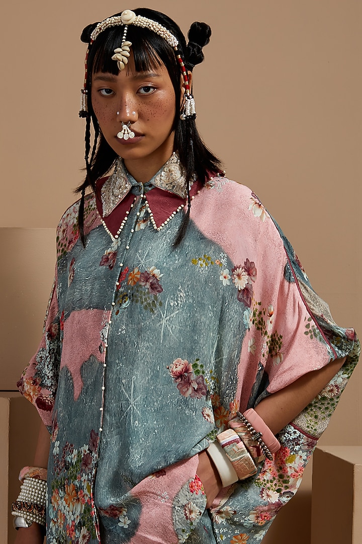 Multi-Colored Natural Crepe Printed Shirt by ASEEM KAPOOR at Pernia's Pop Up Shop
