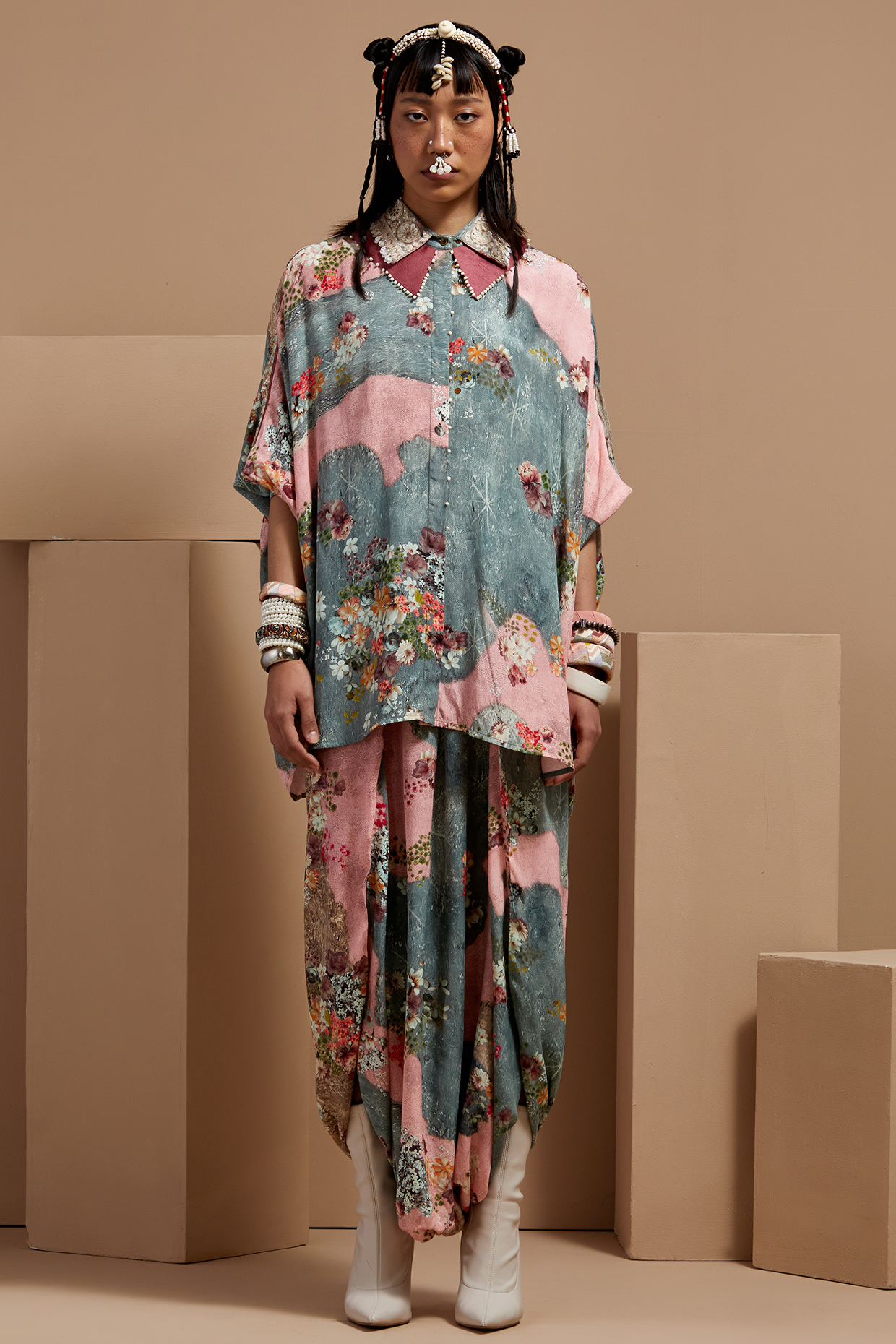 Multi-Colored Natural Crepe Printed Co-Ord Set by ASEEM KAPOOR at Pernia's Pop Up Shop