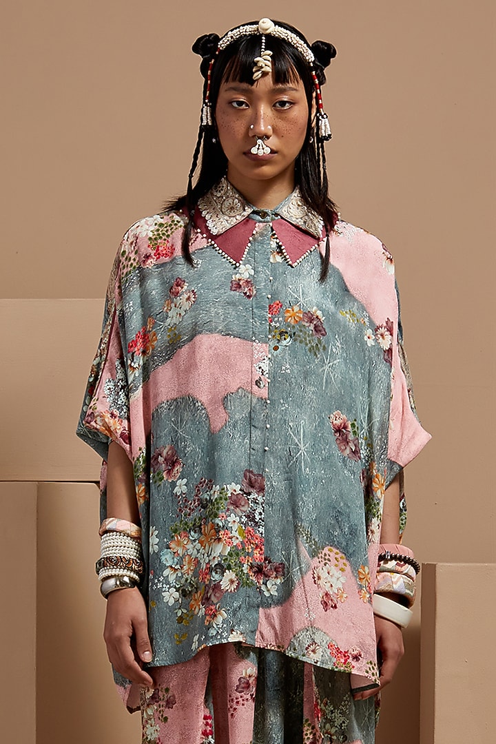 Multi-Colored Natural Crepe Printed Co-Ord Set by ASEEM KAPOOR at Pernia's Pop Up Shop