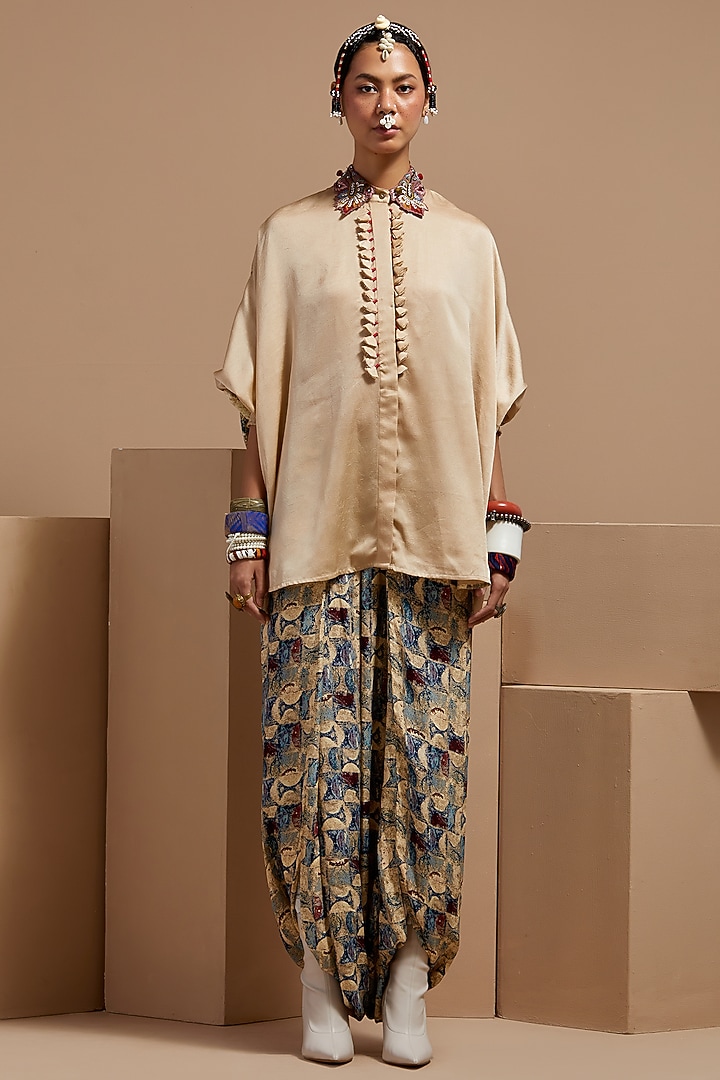 Ecru Crushed Silk Shirt by ASEEM KAPOOR at Pernia's Pop Up Shop