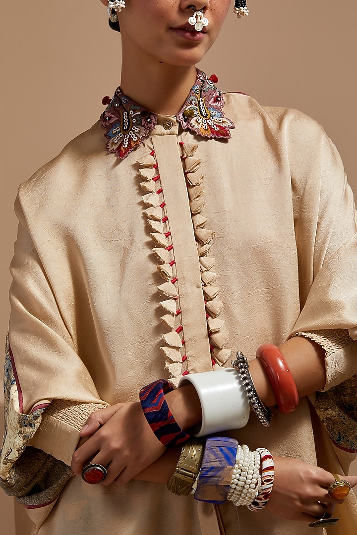 Ecru Crushed Silk Shirt by ASEEM KAPOOR at Pernia's Pop Up Shop
