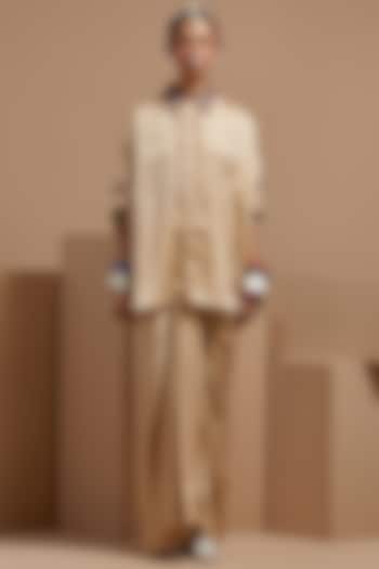 Ecru Crushed Silk Skirt Set by ASEEM KAPOOR at Pernia's Pop Up Shop