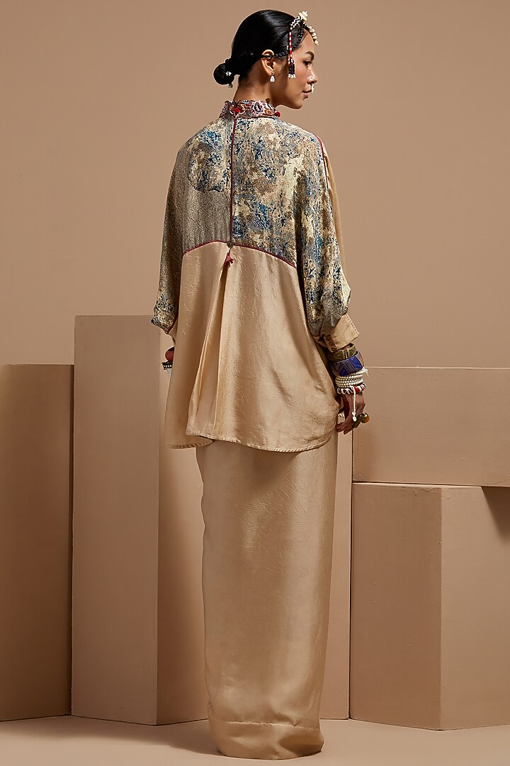 Ecru Crushed Silk Skirt Set by ASEEM KAPOOR at Pernia's Pop Up Shop