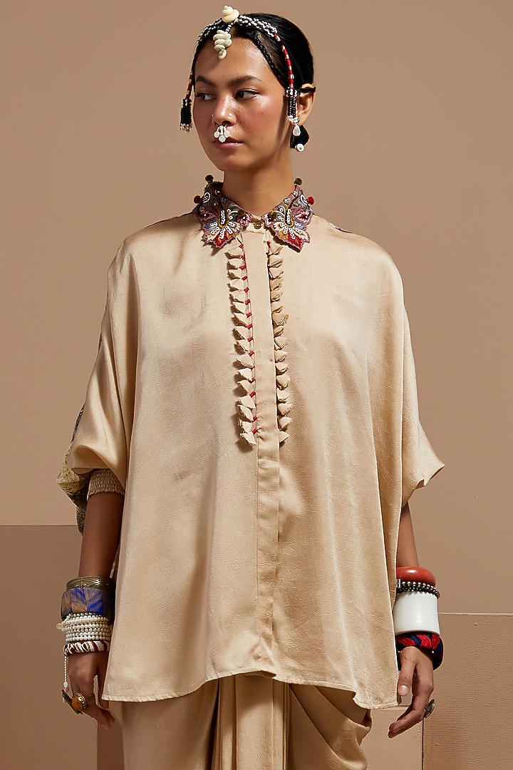 Ecru Crushed Silk Skirt Set by ASEEM KAPOOR at Pernia's Pop Up Shop