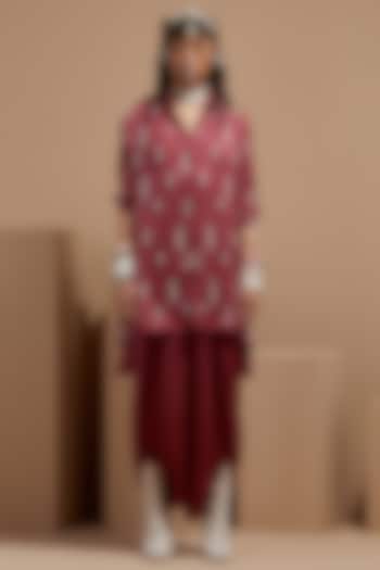 Old Rose Crushed Silk Bead Tassel Embroidered Shirt by ASEEM KAPOOR at Pernia's Pop Up Shop