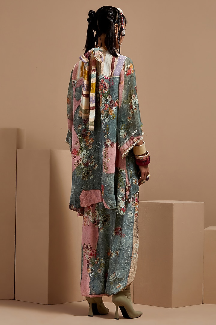Multi-Colored Natural Crepe Printed & Embroidered Kurta Set by ASEEM KAPOOR at Pernia's Pop Up Shop