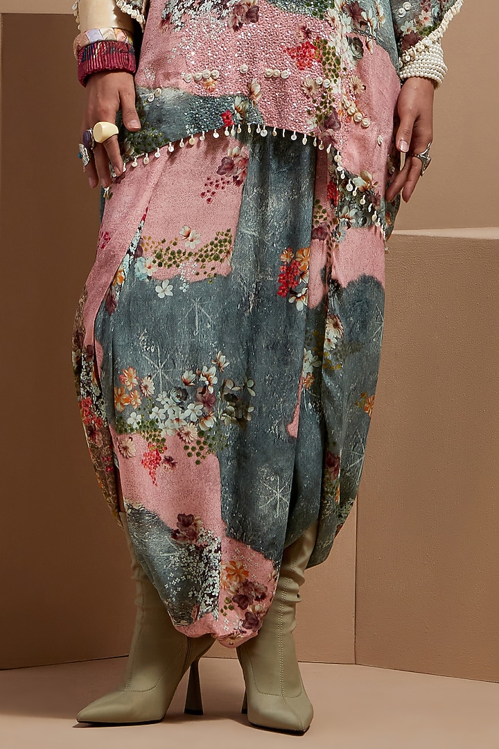 Multi-Colored Natural Crepe Printed & Embroidered Kurta Set by ASEEM KAPOOR at Pernia's Pop Up Shop