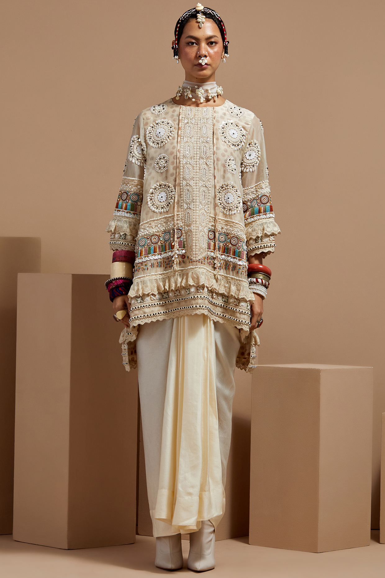 Multi-Colored Organza Resham Thread Embroidered Kurta Set by ASEEM KAPOOR at Pernia's Pop Up Shop