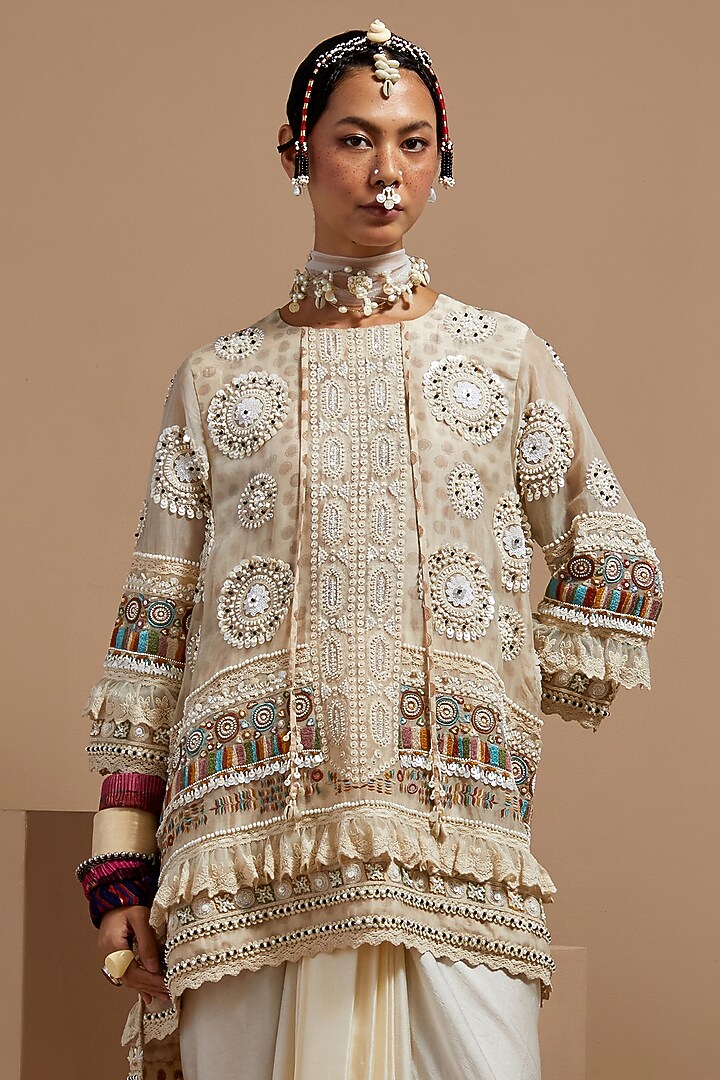 Multi-Colored Organza Resham Thread Embroidered Kurta Set by ASEEM KAPOOR at Pernia's Pop Up Shop