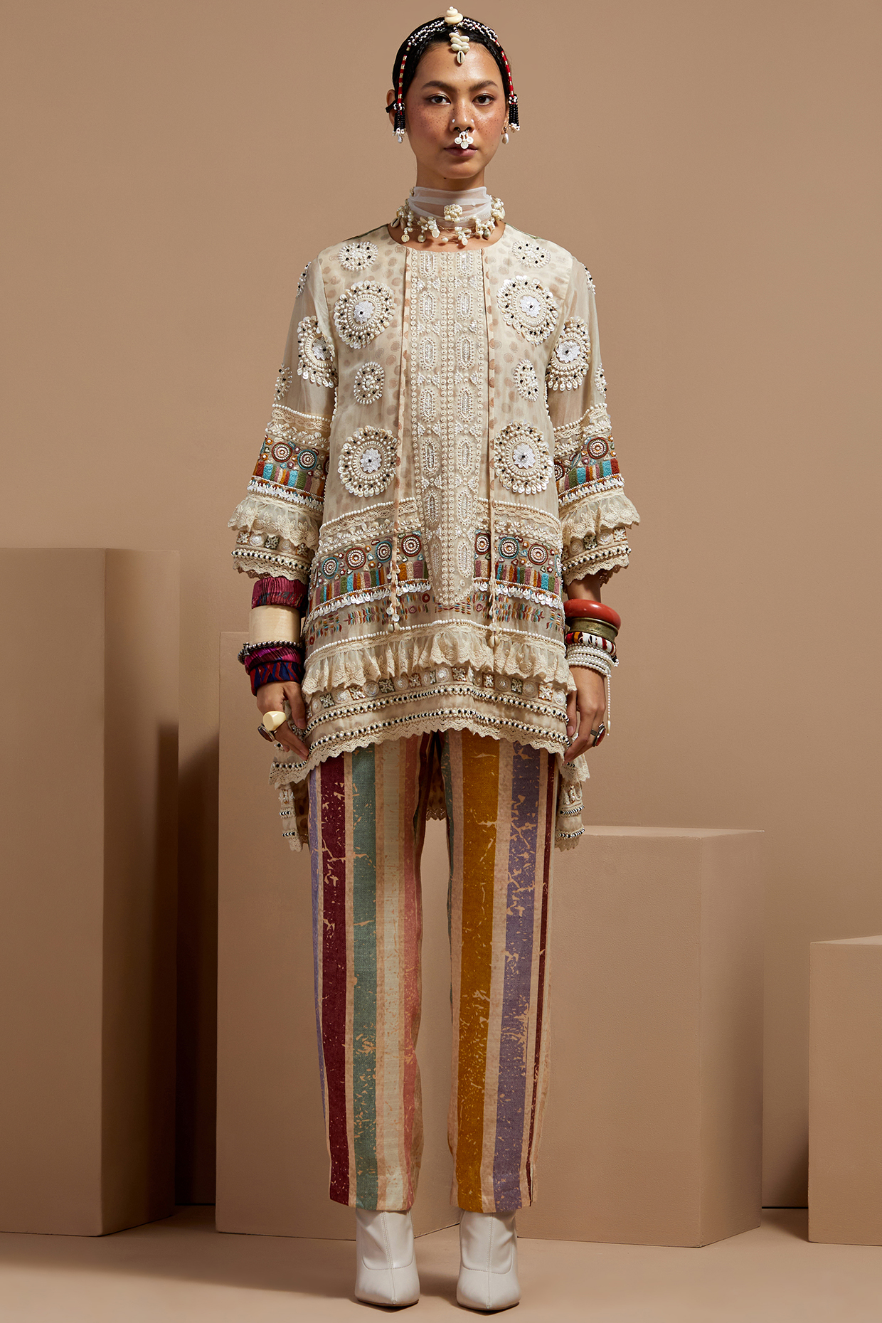 Multi-Colored Organza Resham Thread Embroidered Kurta Set by ASEEM KAPOOR at Pernia's Pop Up Shop