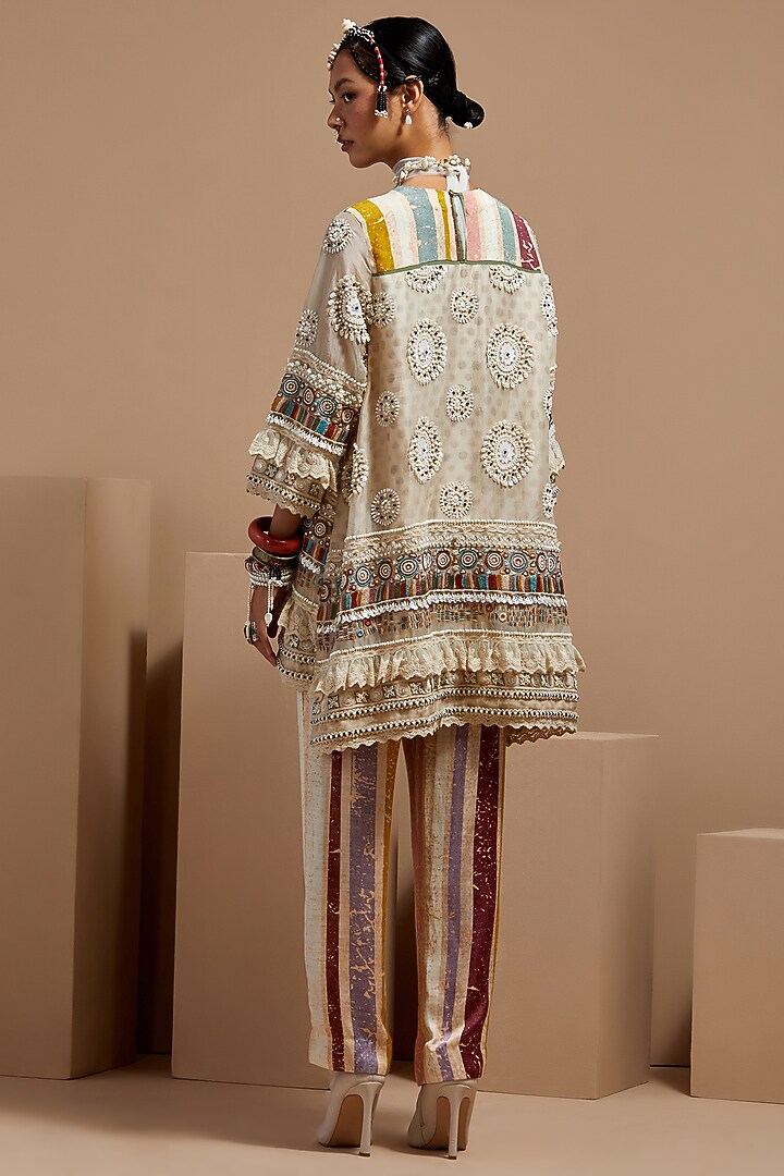 Multi-Colored Organza Resham Thread Embroidered Kurta Set by ASEEM KAPOOR at Pernia's Pop Up Shop