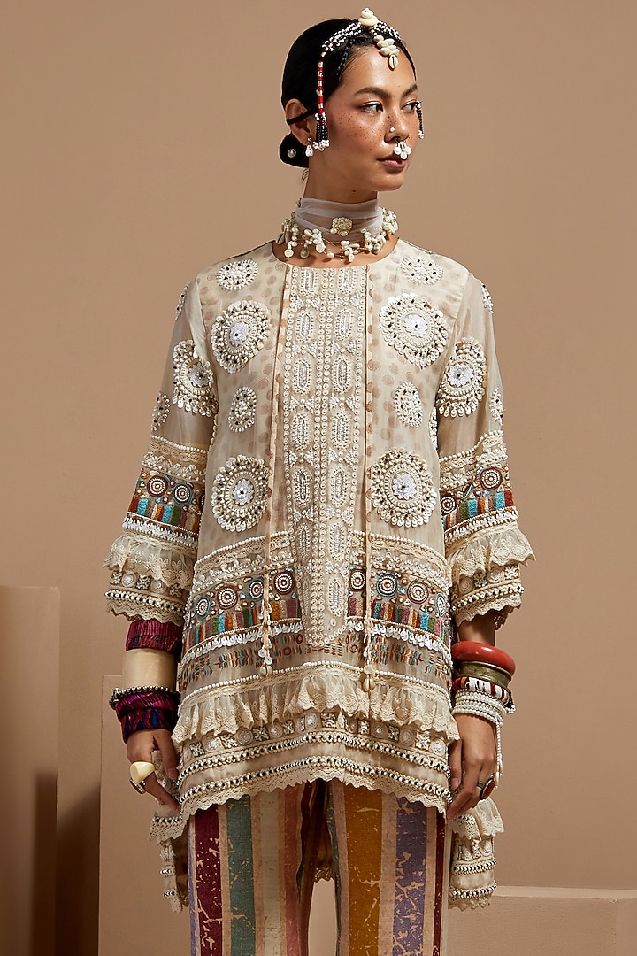 Multi-Colored Organza Resham Thread Embroidered Kurta Set by ASEEM KAPOOR at Pernia's Pop Up Shop
