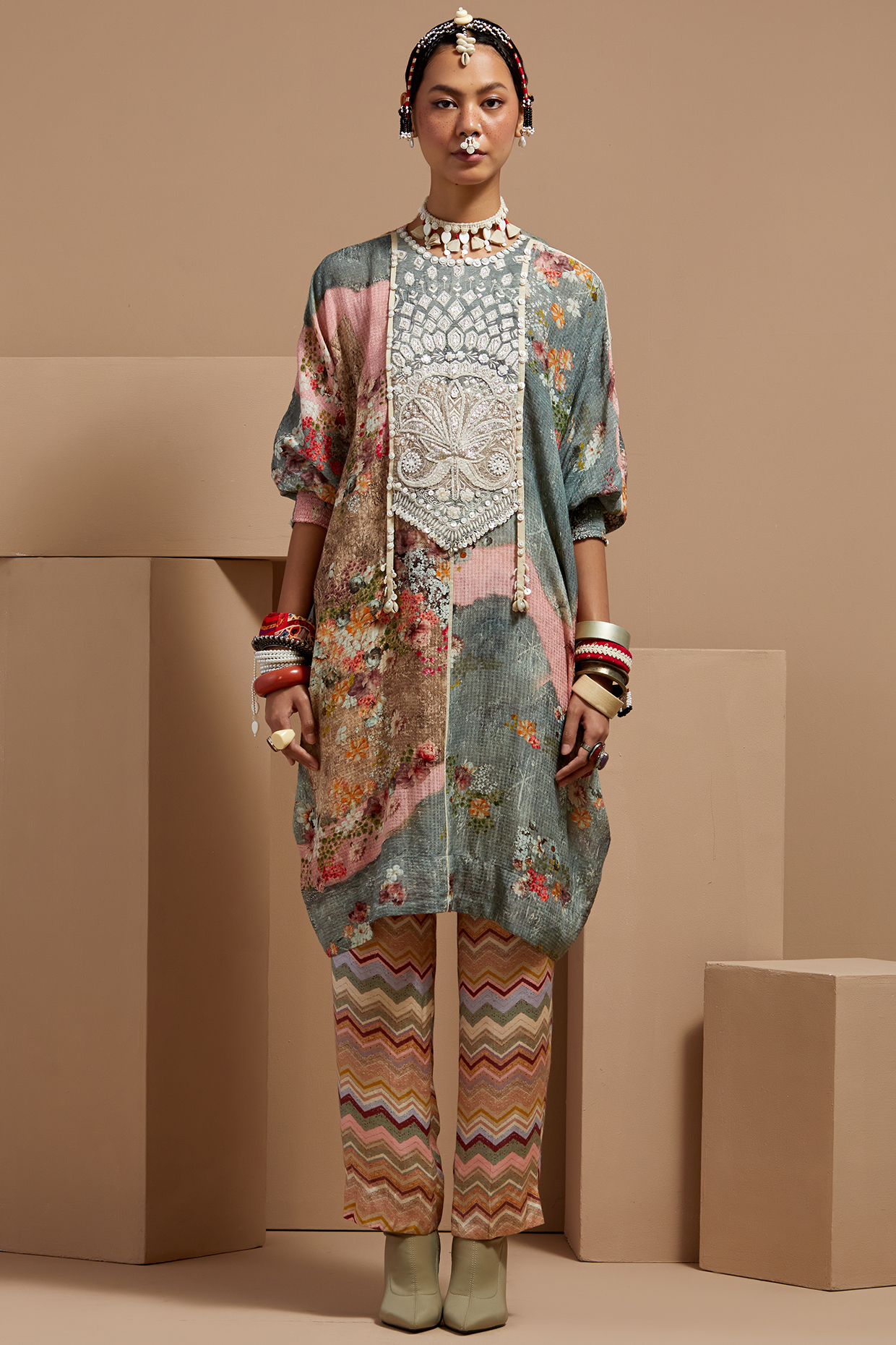 Multi-Colored Viscose Cotton Voile Printed Tunic Set by ASEEM KAPOOR at Pernia's Pop Up Shop