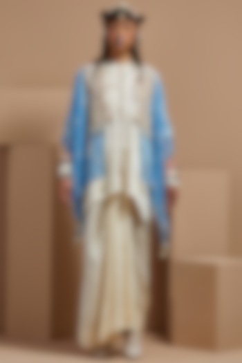 Aasmani Blue Sheer Silk Resham Thread Embroidered Jacket by ASEEM KAPOOR at Pernia's Pop Up Shop