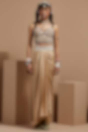 Pink Mushroom Twill & Dola Silk Embroidered Corset Blouse by ASEEM KAPOOR at Pernia's Pop Up Shop
