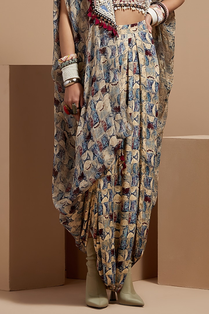 Multi-Colored Sheer Silk Printed & Embroidered Jacket Set by ASEEM KAPOOR at Pernia's Pop Up Shop