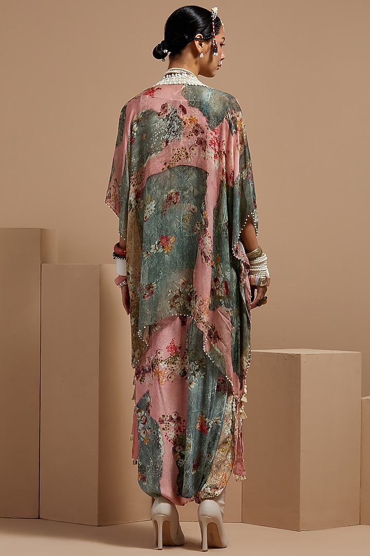 Multi-Colored Sheer Silk Printed & Embroidered Jacket Set by ASEEM KAPOOR at Pernia's Pop Up Shop