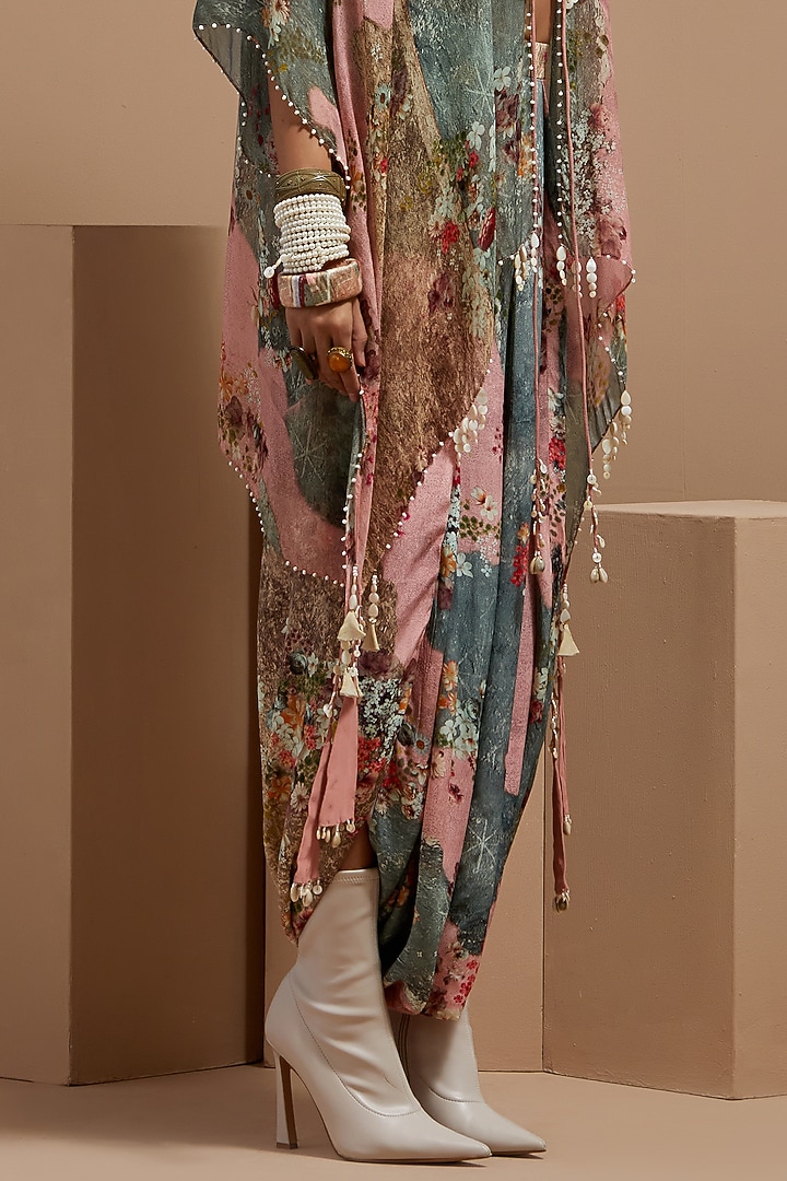 Multi-Colored Sheer Silk Printed & Embroidered Jacket Set by ASEEM KAPOOR at Pernia's Pop Up Shop