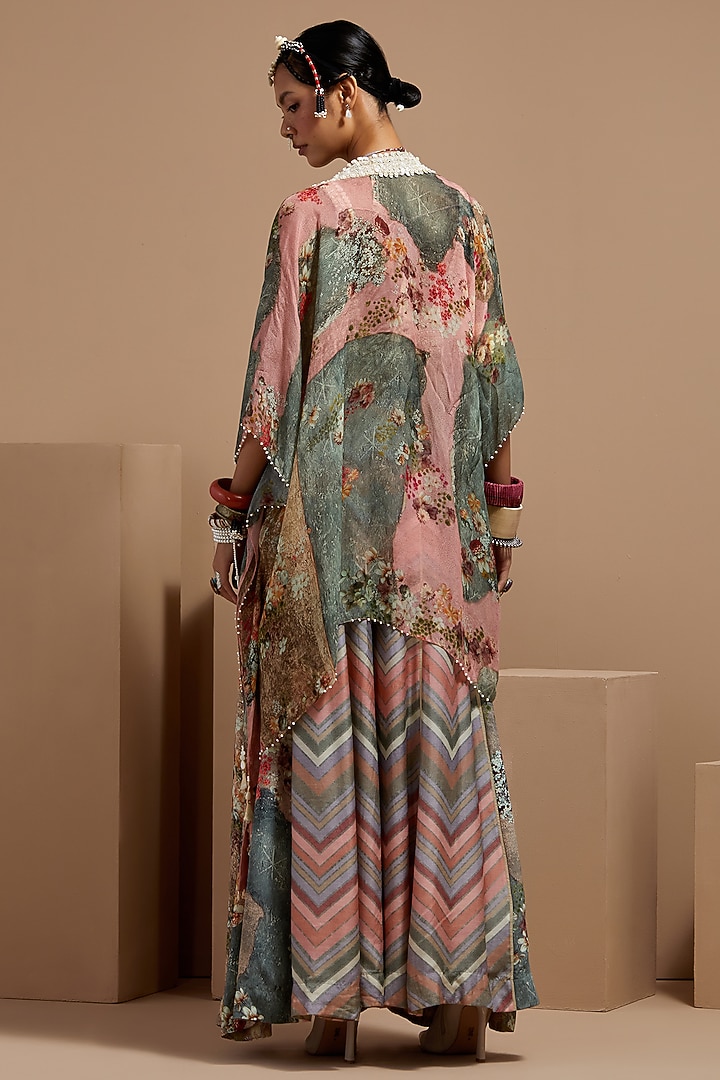 Multi-Colored Sheer Silk Printed & Embroidered Jacket Set by ASEEM KAPOOR at Pernia's Pop Up Shop