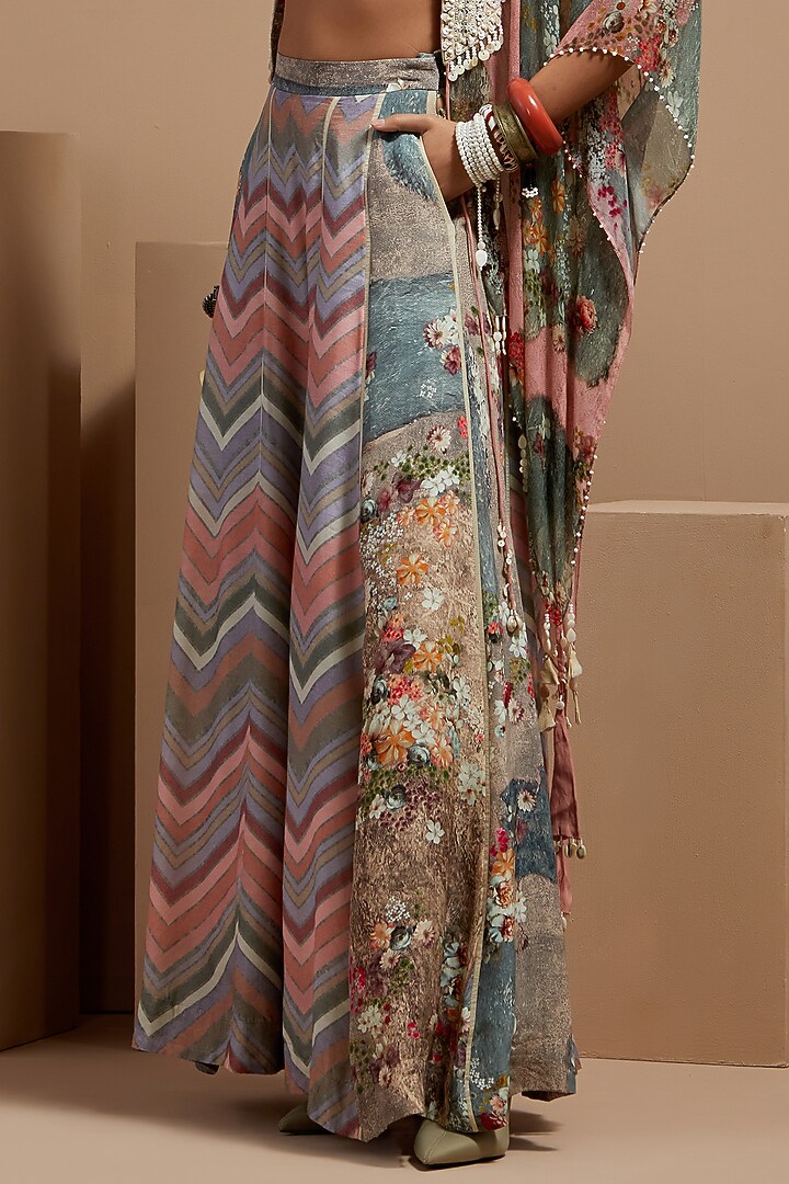 Multi-Colored Sheer Silk Printed & Embroidered Jacket Set by ASEEM KAPOOR at Pernia's Pop Up Shop