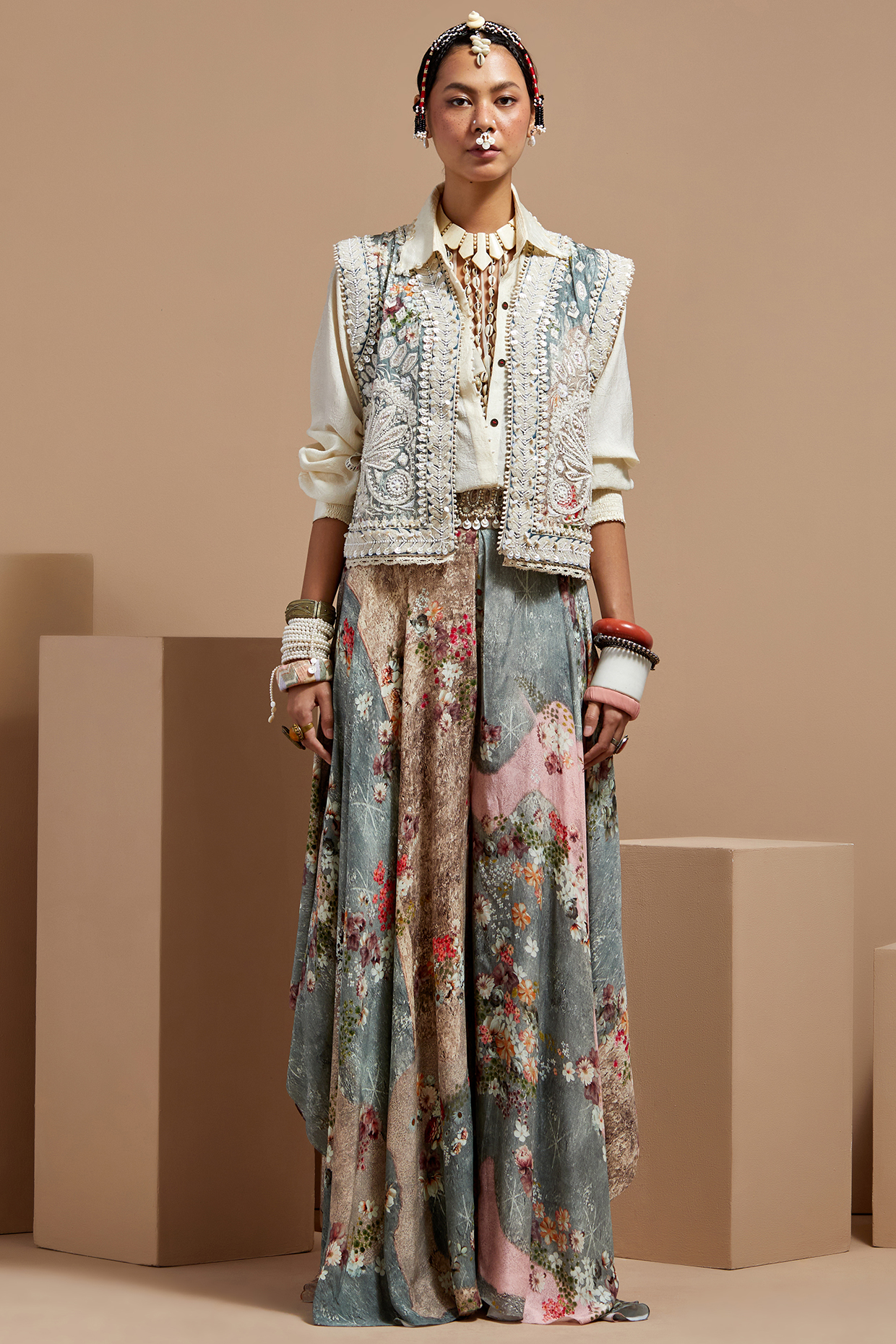 Multi-Colored Natural Crepe Printed Skirt Set by ASEEM KAPOOR at Pernia's Pop Up Shop