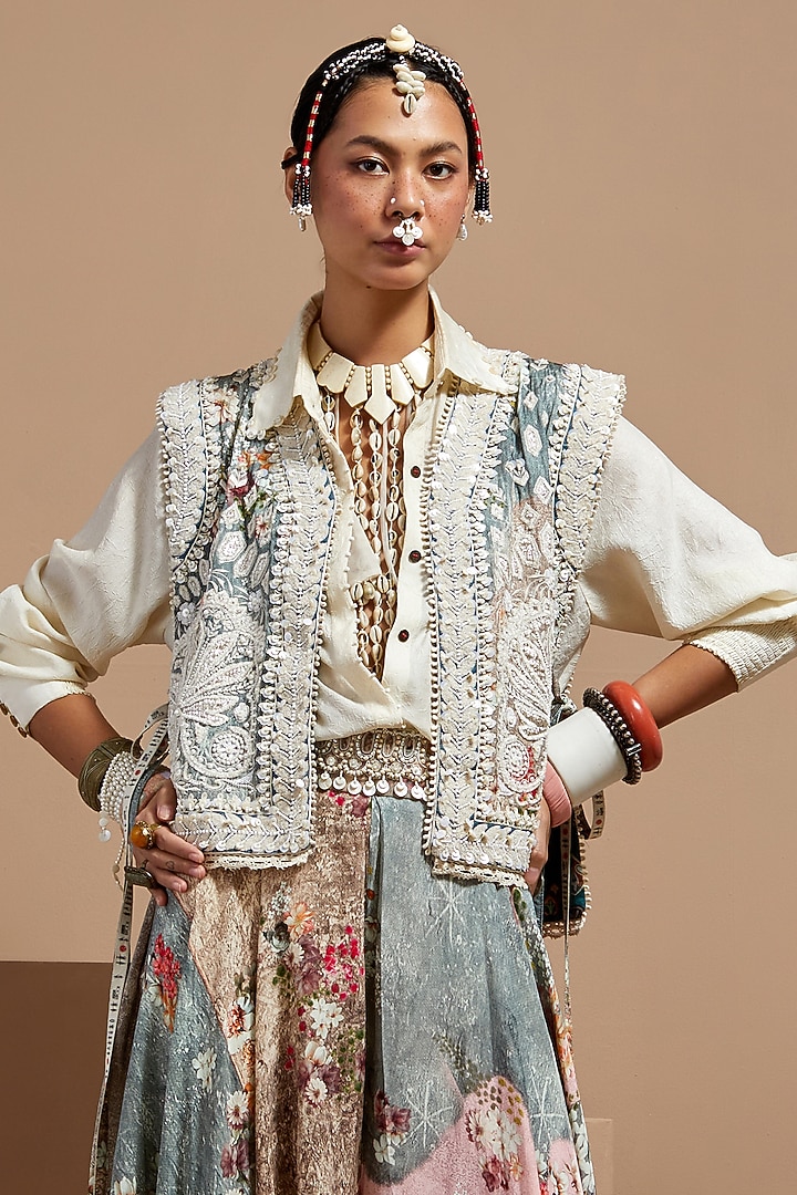 Multi-Colored Natural Crepe Printed Skirt Set by ASEEM KAPOOR at Pernia's Pop Up Shop