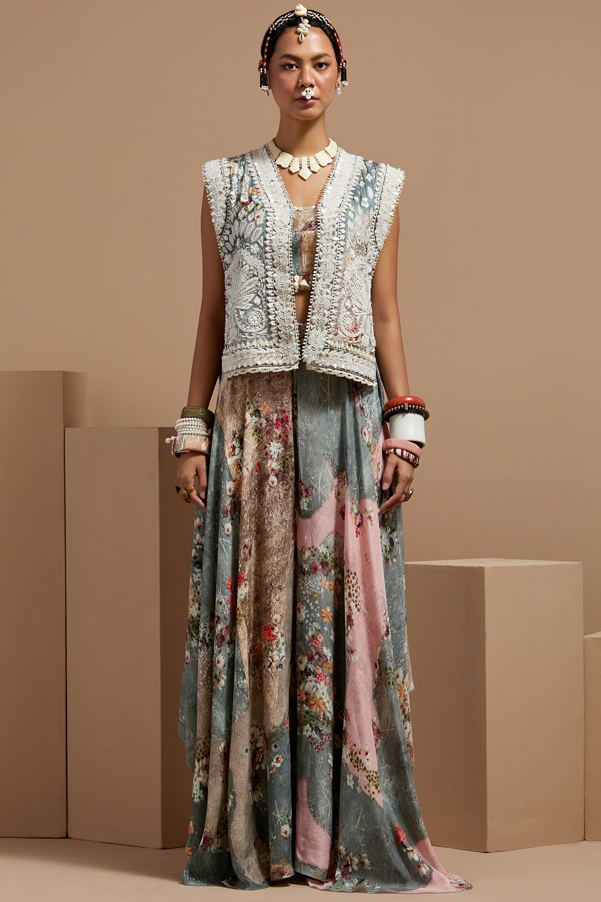 Multi-Colored Natural Crepe Printed Skirt Set by ASEEM KAPOOR at Pernia's Pop Up Shop