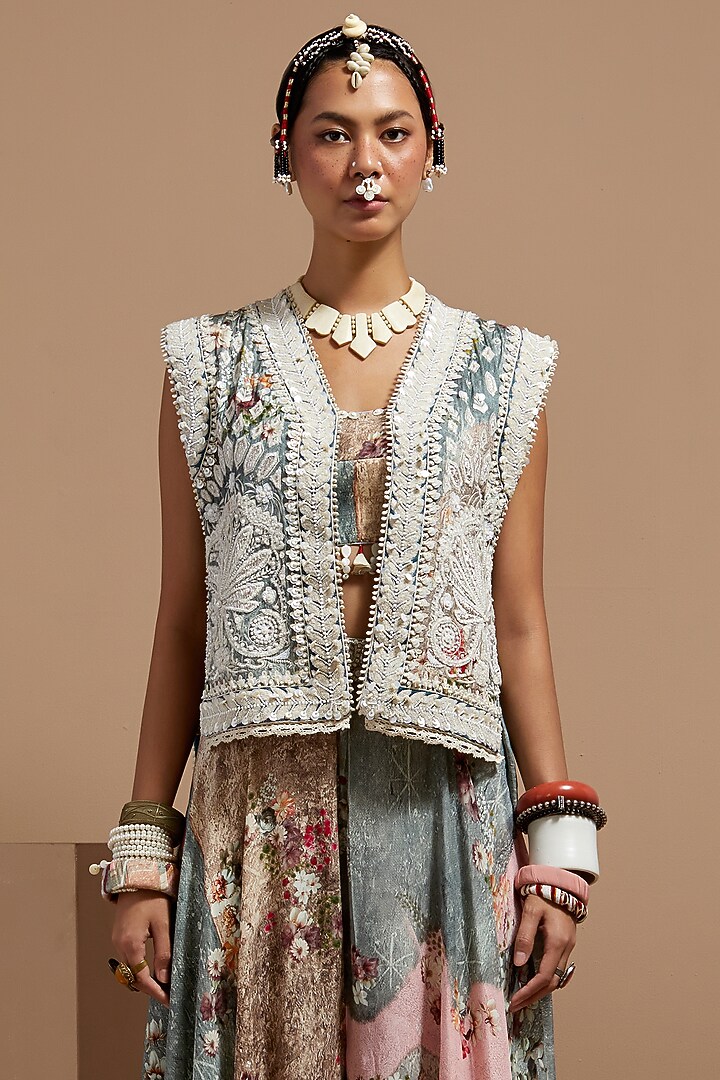 Multi-Colored Natural Crepe Printed Skirt Set by ASEEM KAPOOR at Pernia's Pop Up Shop