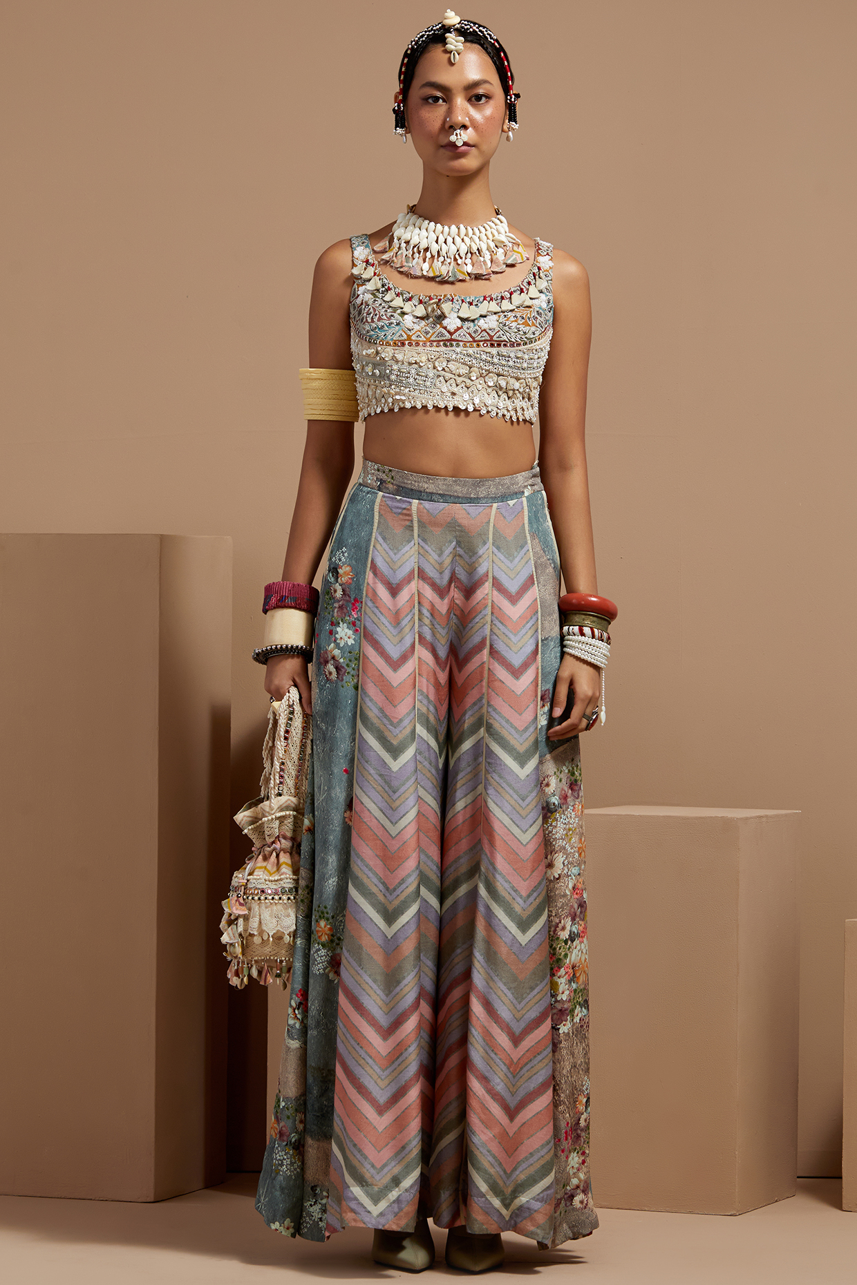 Multi-Colored Natural Crepe Resham Thread Embroidered Bag by ASEEM KAPOOR at Pernia's Pop Up Shop