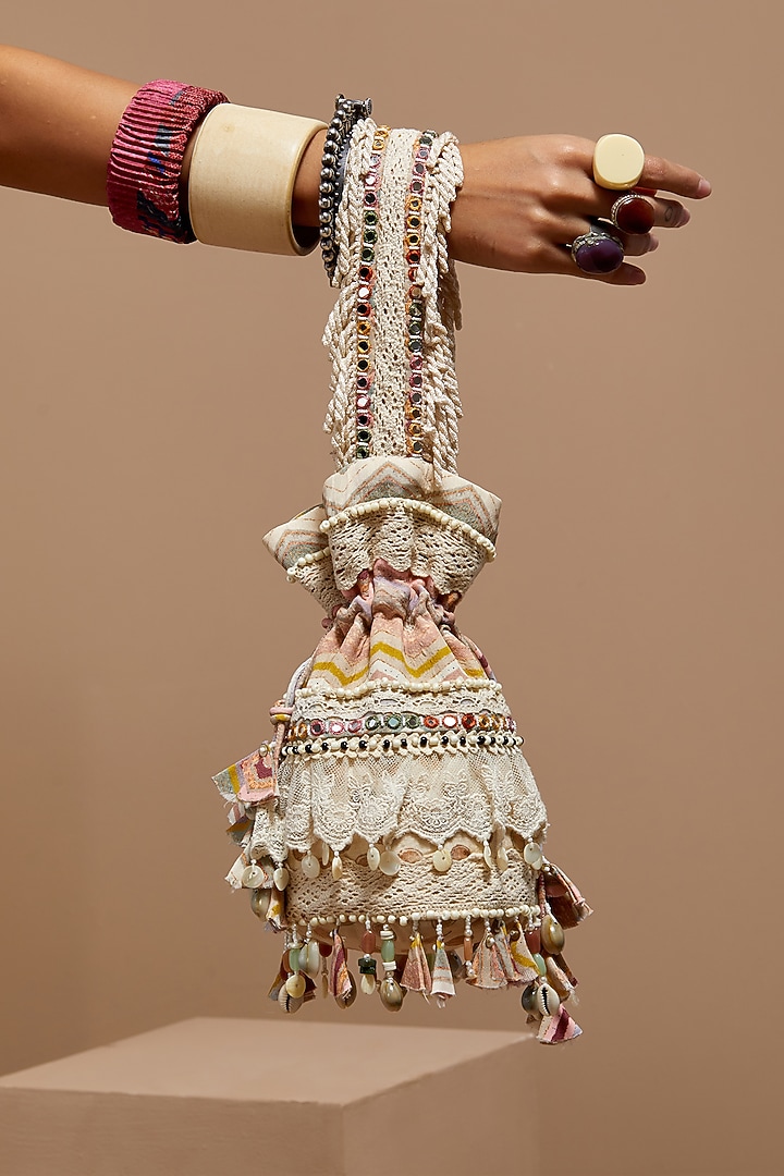 Multi-Colored Natural Crepe Resham Thread Embroidered Bag by ASEEM KAPOOR at Pernia's Pop Up Shop