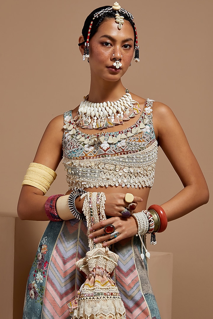 Multi-Colored Natural Crepe Resham Thread Embroidered Bag by ASEEM KAPOOR at Pernia's Pop Up Shop