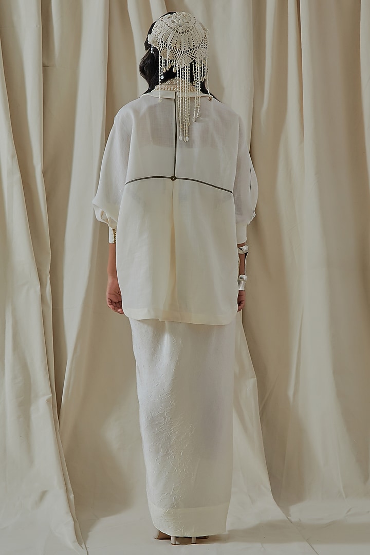 Mogra White Linen Embroidered Shirt by ASEEM KAPOOR at Pernia's Pop Up Shop