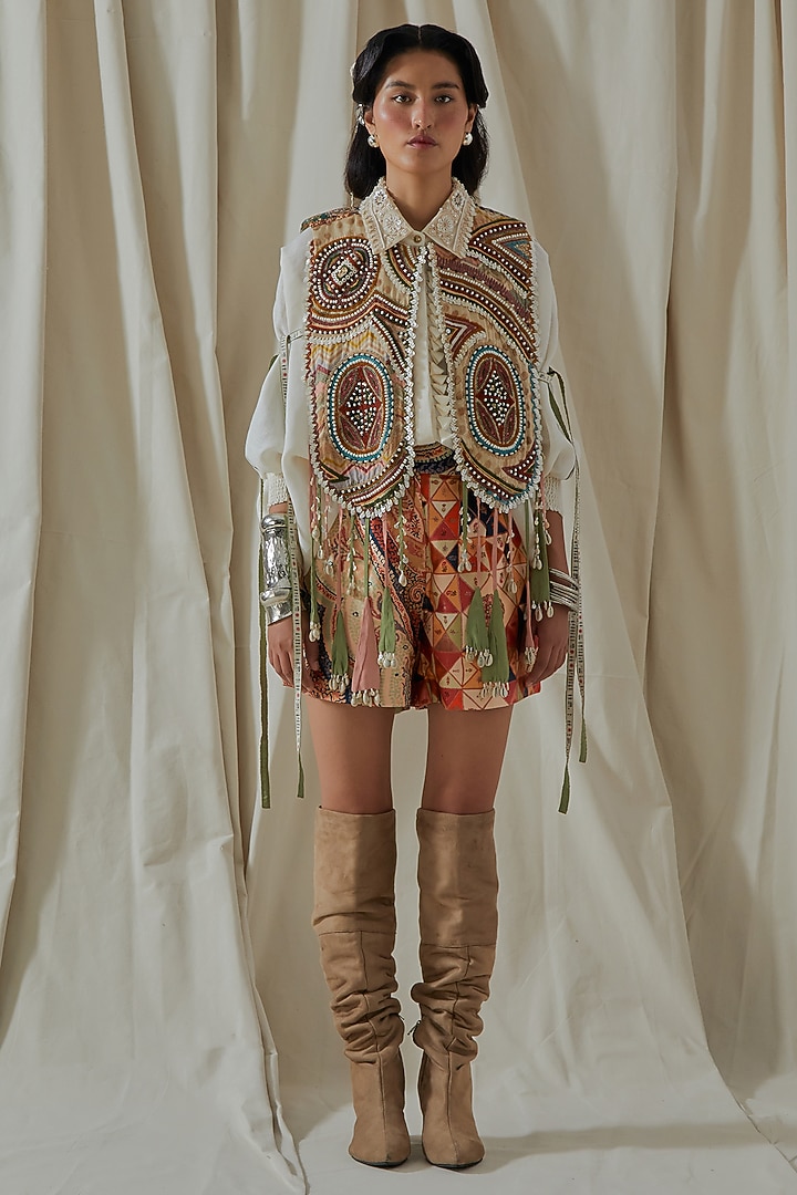 Multi-Colored Slub Satin Printed Co-Ord Set by ASEEM KAPOOR at Pernia's Pop Up Shop