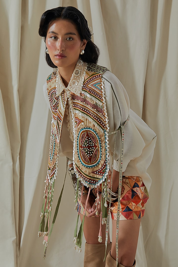 Multi-Colored Slub Satin Printed Co-Ord Set by ASEEM KAPOOR at Pernia's Pop Up Shop
