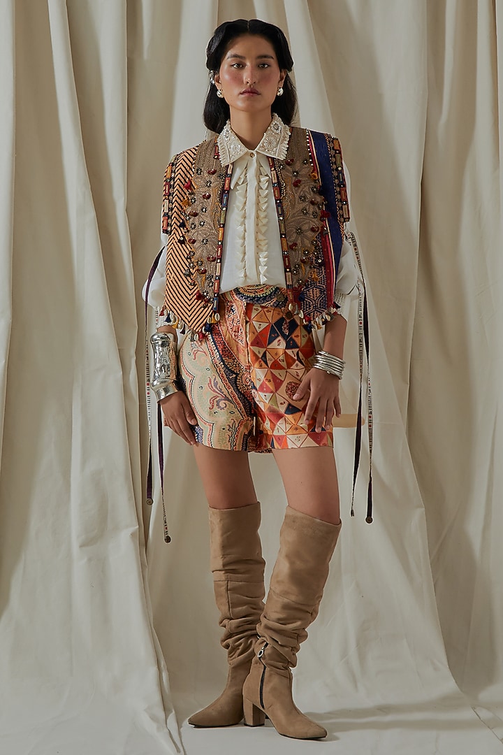 Multi-Colored Slub Satin Printed Co-Ord Set by ASEEM KAPOOR at Pernia's Pop Up Shop